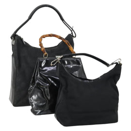 GUCCI GG Canvas Shoulder Bag Nylon 3 Set Black Auth 151641