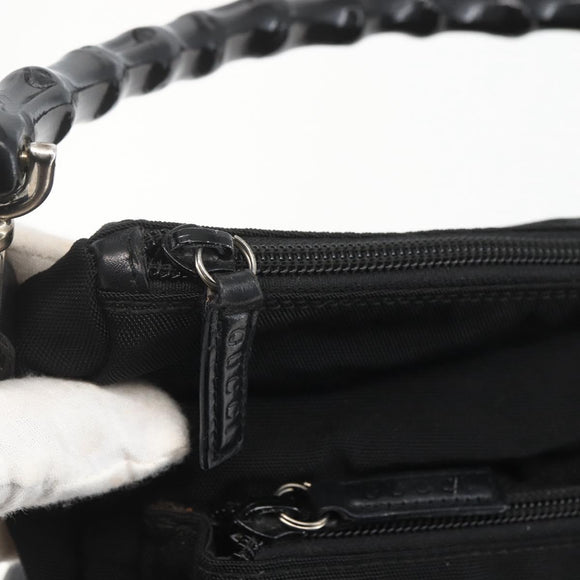 GUCCI Bamboo Shoulder Bag Nylon 2way Black Gold 000 0509 Auth 151645