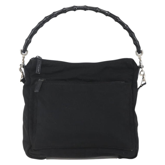 GUCCI Bamboo Shoulder Bag Nylon 2way Black Gold 000 0509 Auth 151645