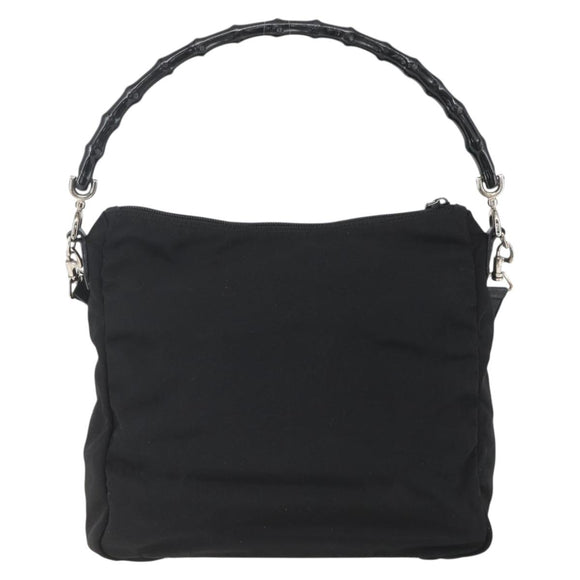 GUCCI Bamboo Shoulder Bag Nylon 2way Black Gold 000 0509 Auth 151645