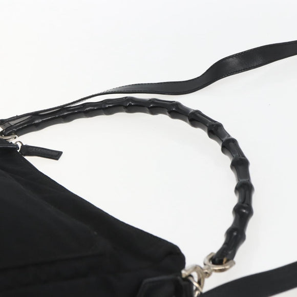 GUCCI Bamboo Shoulder Bag Nylon 2way Black Gold 000 0509 Auth 151645