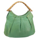 GUCCI Bamboo Hand Bag Leather Green Gold 124293 Auth 151647-1