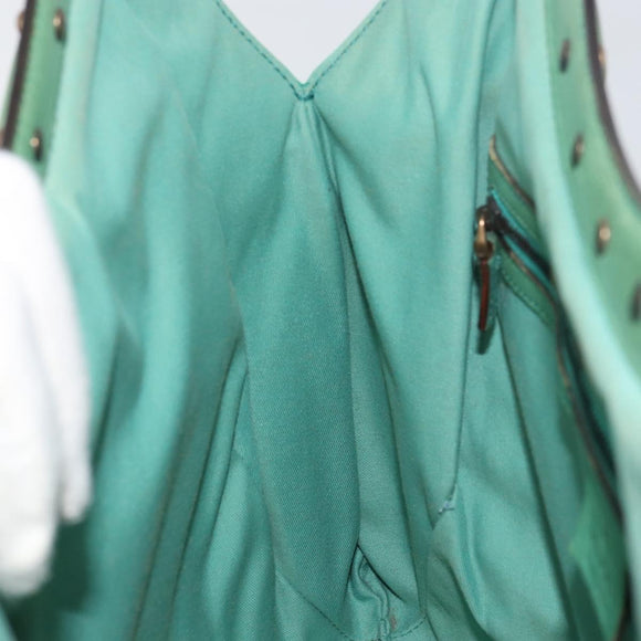 GUCCI Bamboo Hand Bag Leather Green Gold 124293 Auth 151647