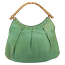 GUCCI Bamboo Hand Bag Leather Green Gold 124293 Auth 151647-2