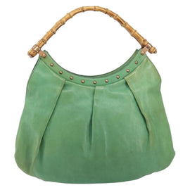 GUCCI Bamboo Hand Bag Leather Green Gold 124293 Auth 151647 - 0