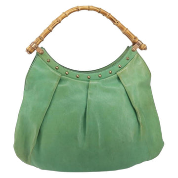 GUCCI Bamboo Hand Bag Leather Green Gold 124293 Auth 151647 - 0