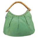 GUCCI Bamboo Hand Bag Leather Green Gold 124293 Auth 151647-3