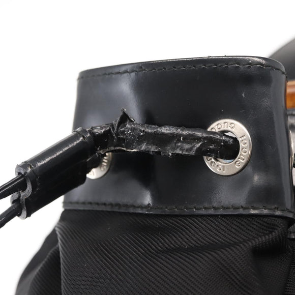 GUCCI Bamboo Shoulder Bag Nylon Black Silver 003 2113 0036 Auth 151649