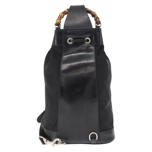 GUCCI Bamboo Shoulder Bag Nylon Black Silver 003 2113 0036 Auth 151649