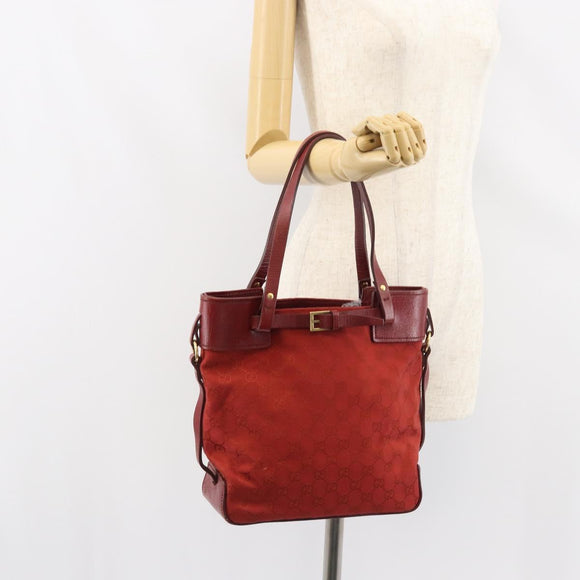 GUCCI GG Canvas Tote Bag Red Gold 107757 Auth 151652