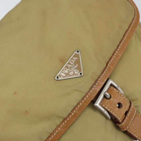 PRADA Shoulder Bag Nylon Beige Silver Auth 151654