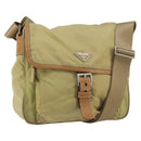 PRADA Shoulder Bag Nylon Beige Silver Auth 151654-1
