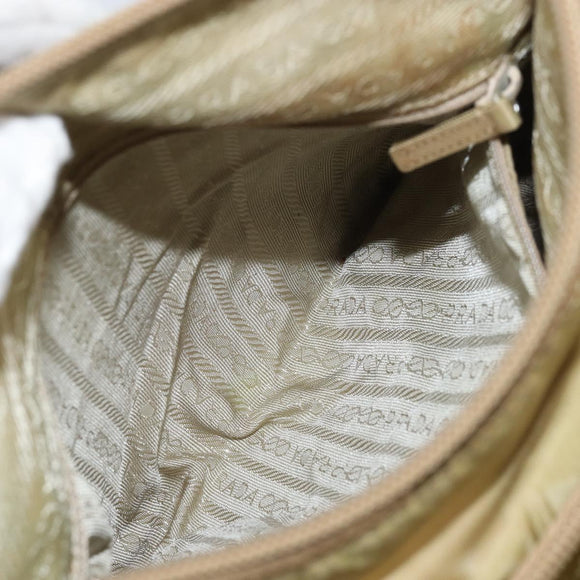 PRADA Shoulder Bag Nylon Beige Silver Auth 151654