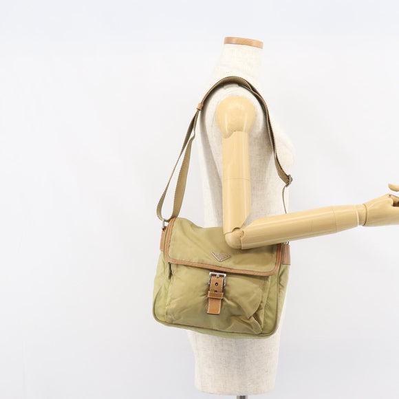 PRADA Shoulder Bag Nylon Beige Silver Auth 151654
