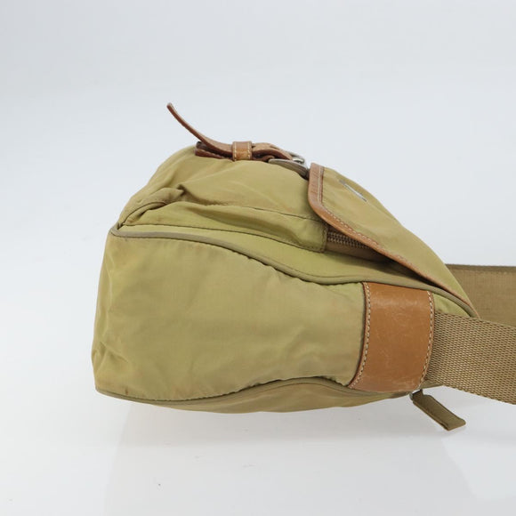 PRADA Shoulder Bag Nylon Beige Silver Auth 151654