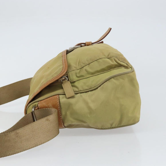 PRADA Shoulder Bag Nylon Beige Silver Auth 151654