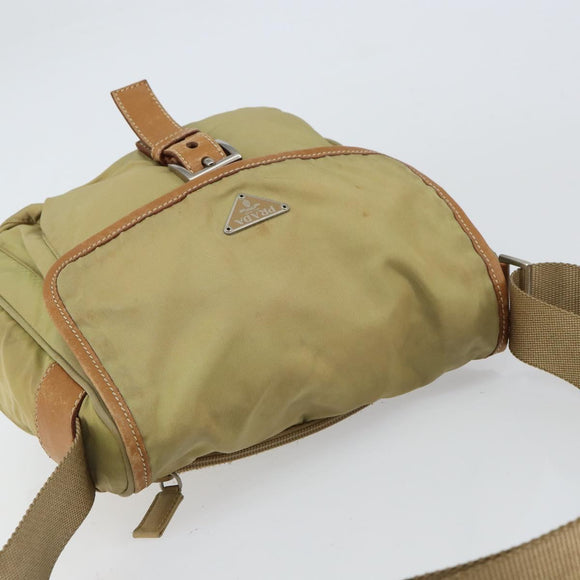 PRADA Shoulder Bag Nylon Beige Silver Auth 151654