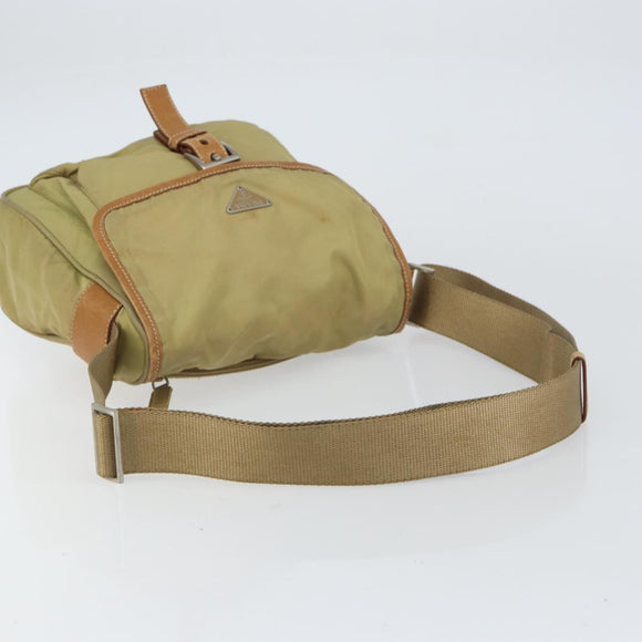 PRADA Shoulder Bag Nylon Beige Silver Auth 151654