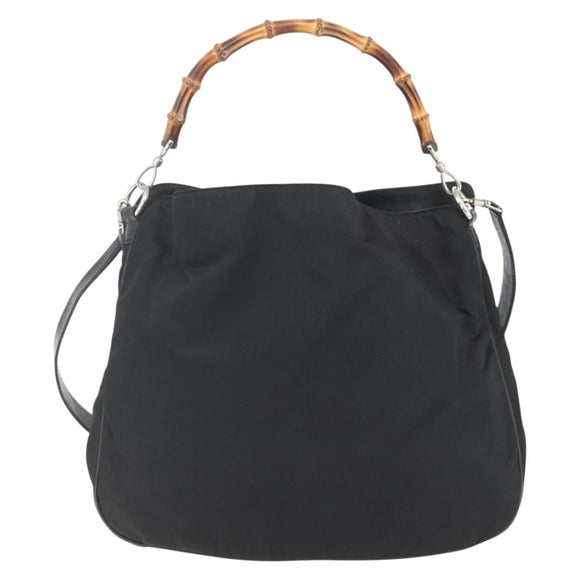 GUCCI Bamboo Shoulder Bag Nylon 2way Black Silver 001 1781 1577 5 Auth 151655