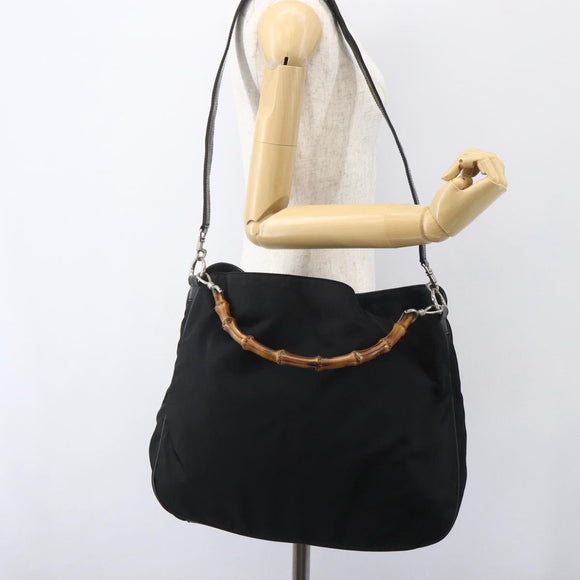 GUCCI Bamboo Shoulder Bag Nylon 2way Black Silver 001 1781 1577 5 Auth 151655