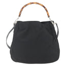 GUCCI Bamboo Shoulder Bag Nylon 2way Black Silver 001 1781 1577 5 Auth 151655-13