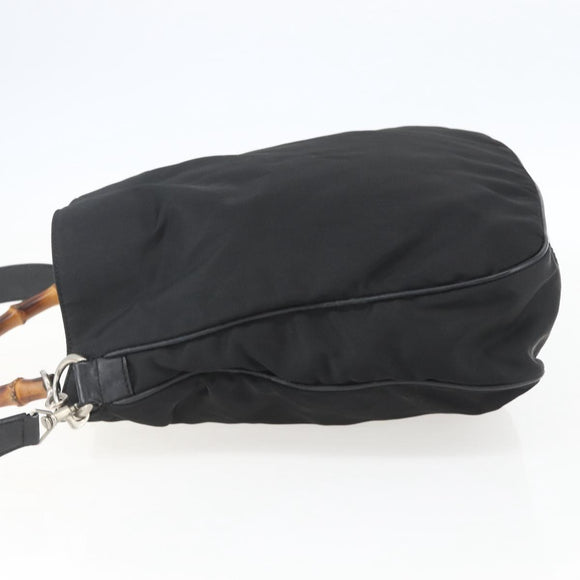 GUCCI Bamboo Shoulder Bag Nylon 2way Black Silver 001 1781 1577 5 Auth 151655