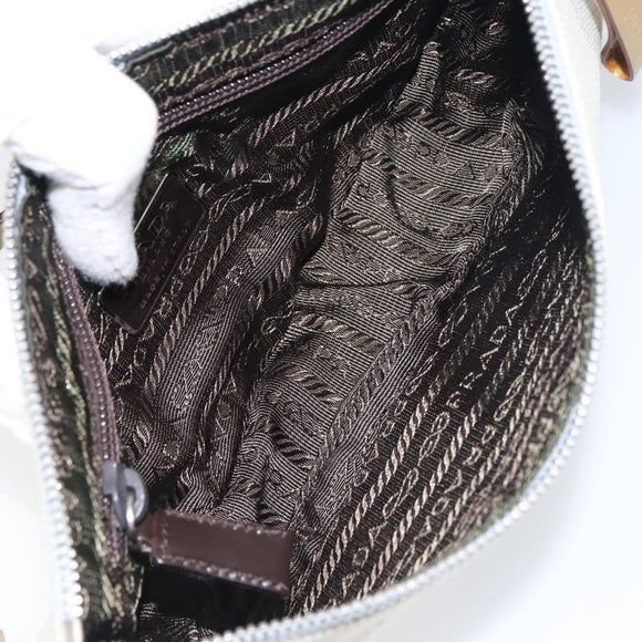 PRADA Accessory Pouch Canvas Gray Silver Auth 151657