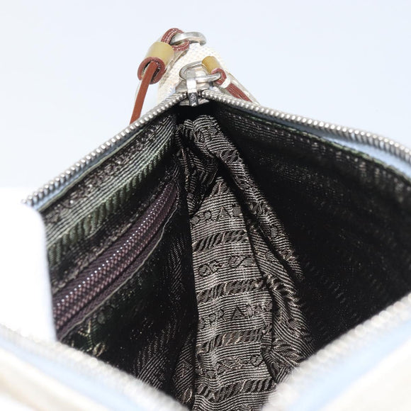 PRADA Accessory Pouch Canvas Gray Silver Auth 151657