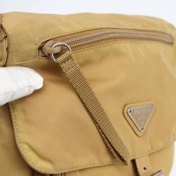 PRADA Shoulder Bag Nylon Beige Silver Auth 151658