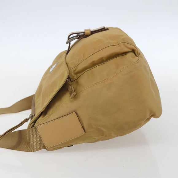 PRADA Shoulder Bag Nylon Beige Silver Auth 151658