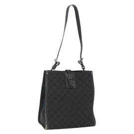 GUCCI GG Canvas Shoulder Bag Black Silver 110292 Auth 151660