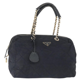 PRADA Shoulder Bag Nylon Navy Gold Auth 151665