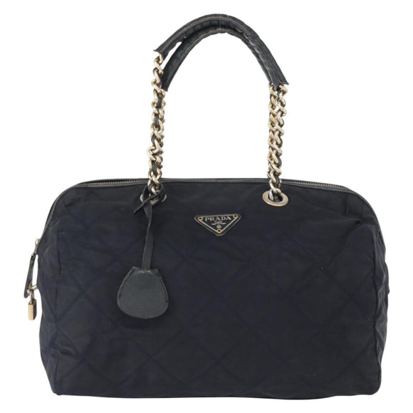 PRADA Shoulder Bag Nylon Navy Gold Auth 151665