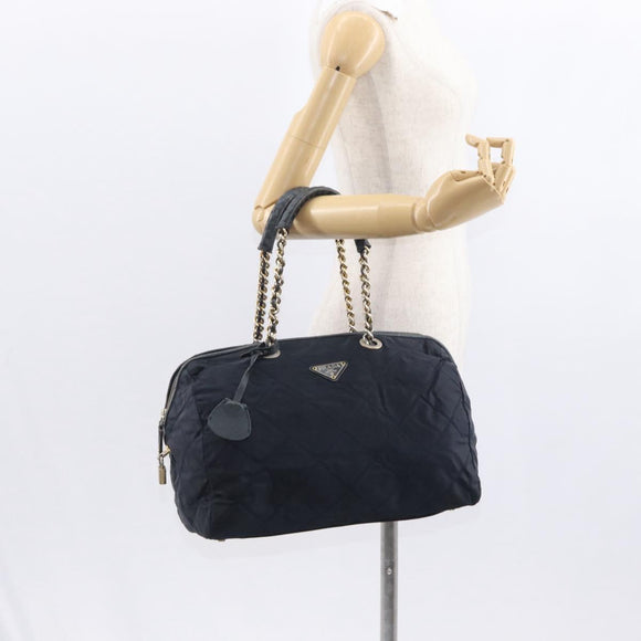 PRADA Shoulder Bag Nylon Navy Gold Auth 151665