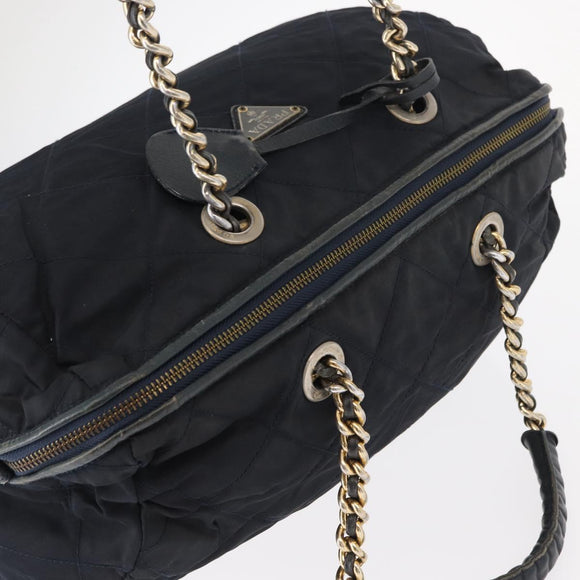 PRADA Shoulder Bag Nylon Navy Gold Auth 151665