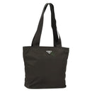PRADA Tote Bag Nylon Khaki Silver Auth 151667-1