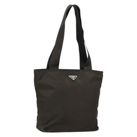 PRADA Tote Bag Nylon Khaki Silver Auth 151667