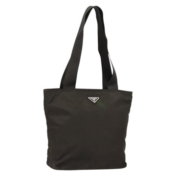 PRADA Tote Bag Nylon Khaki Silver Auth 151667