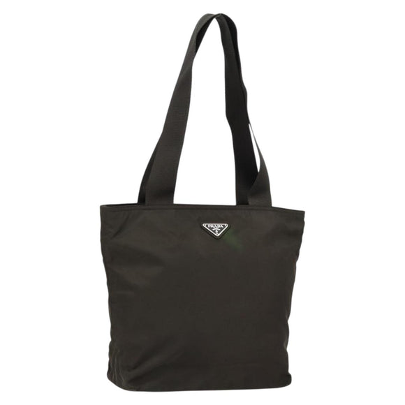 PRADA Tote Bag Nylon Khaki Silver Auth 151667