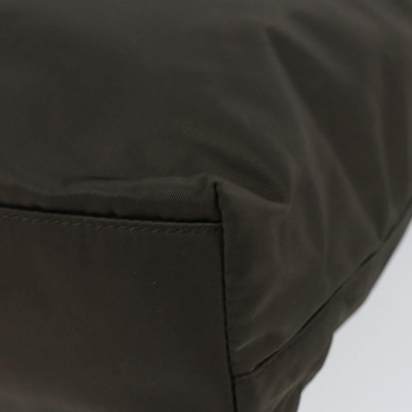 PRADA Tote Bag Nylon Khaki Silver Auth 151667