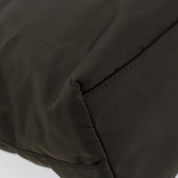 PRADA Tote Bag Nylon Khaki Silver Auth 151667