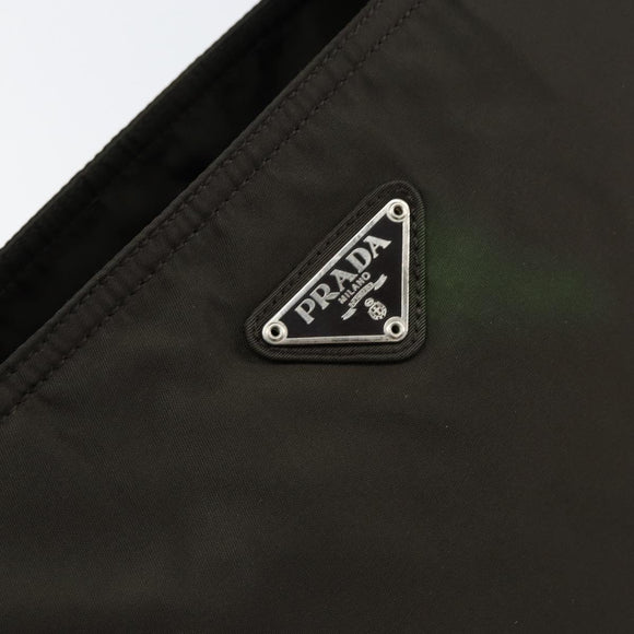 PRADA Tote Bag Nylon Khaki Silver Auth 151667