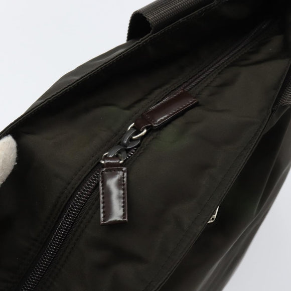 PRADA Tote Bag Nylon Khaki Silver Auth 151667