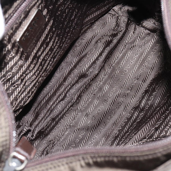 PRADA Tote Bag Nylon Khaki Silver Auth 151667