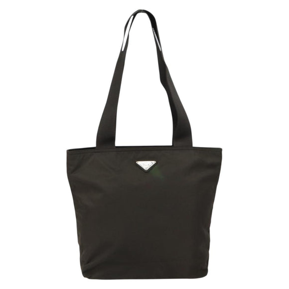 PRADA Tote Bag Nylon Khaki Silver Auth 151667