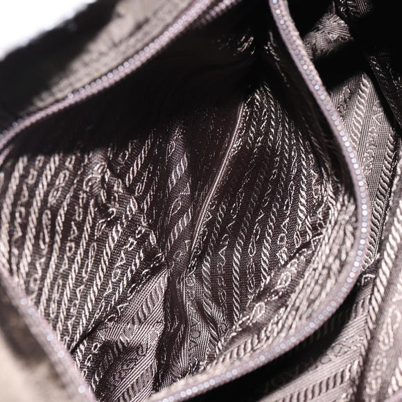 PRADA Tote Bag Nylon Khaki Silver Auth 151667