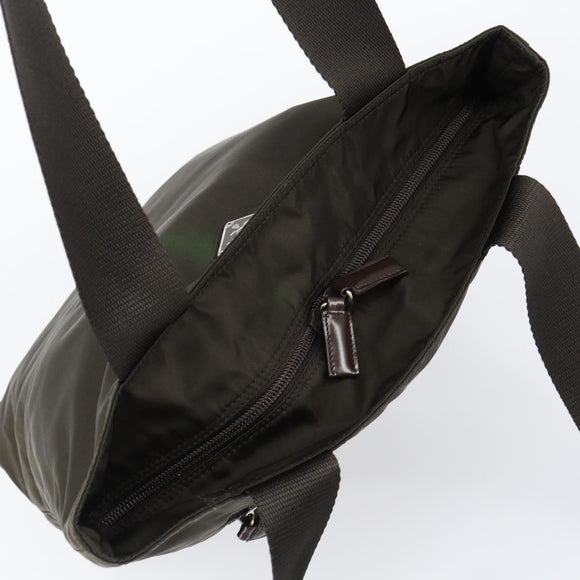 PRADA Tote Bag Nylon Khaki Silver Auth 151667