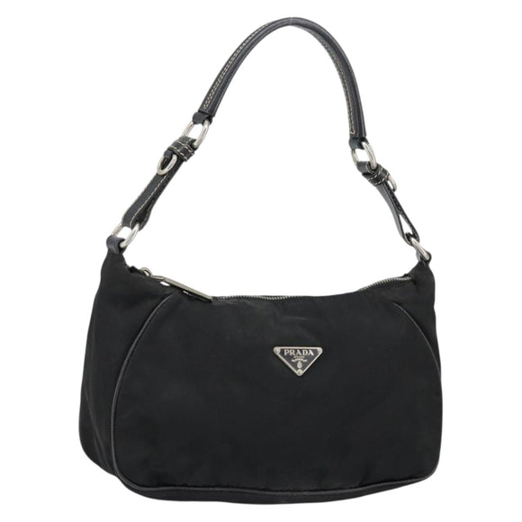 PRADA Shoulder Bag Nylon Black Silver Auth 151673