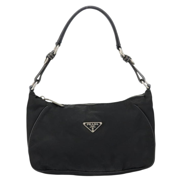 PRADA Shoulder Bag Nylon Black Silver Auth 151673