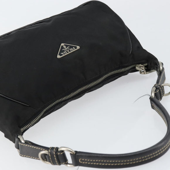 PRADA Shoulder Bag Nylon Black Silver Auth 151673